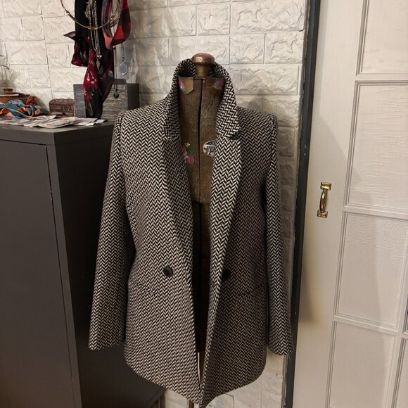 Anine Bing Diana Blazer – Italian Wool Blend in Gray & Black Fishbone- Size XS - Picture 3 of 8